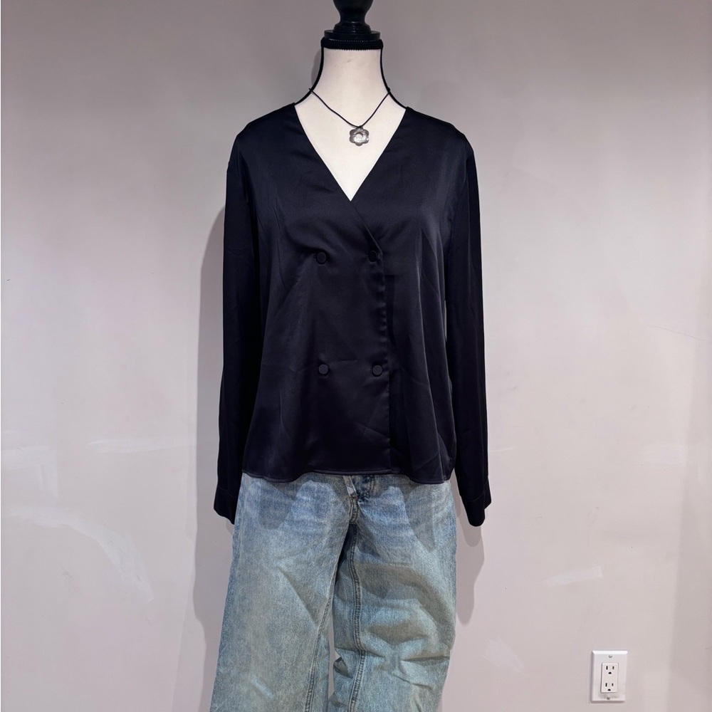 Simons Navy Satin Blouse